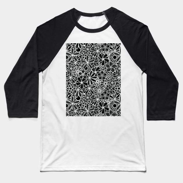 Hand Drawn Flowers Line Art Illustration Baseball T-Shirt by zarya_kiqo